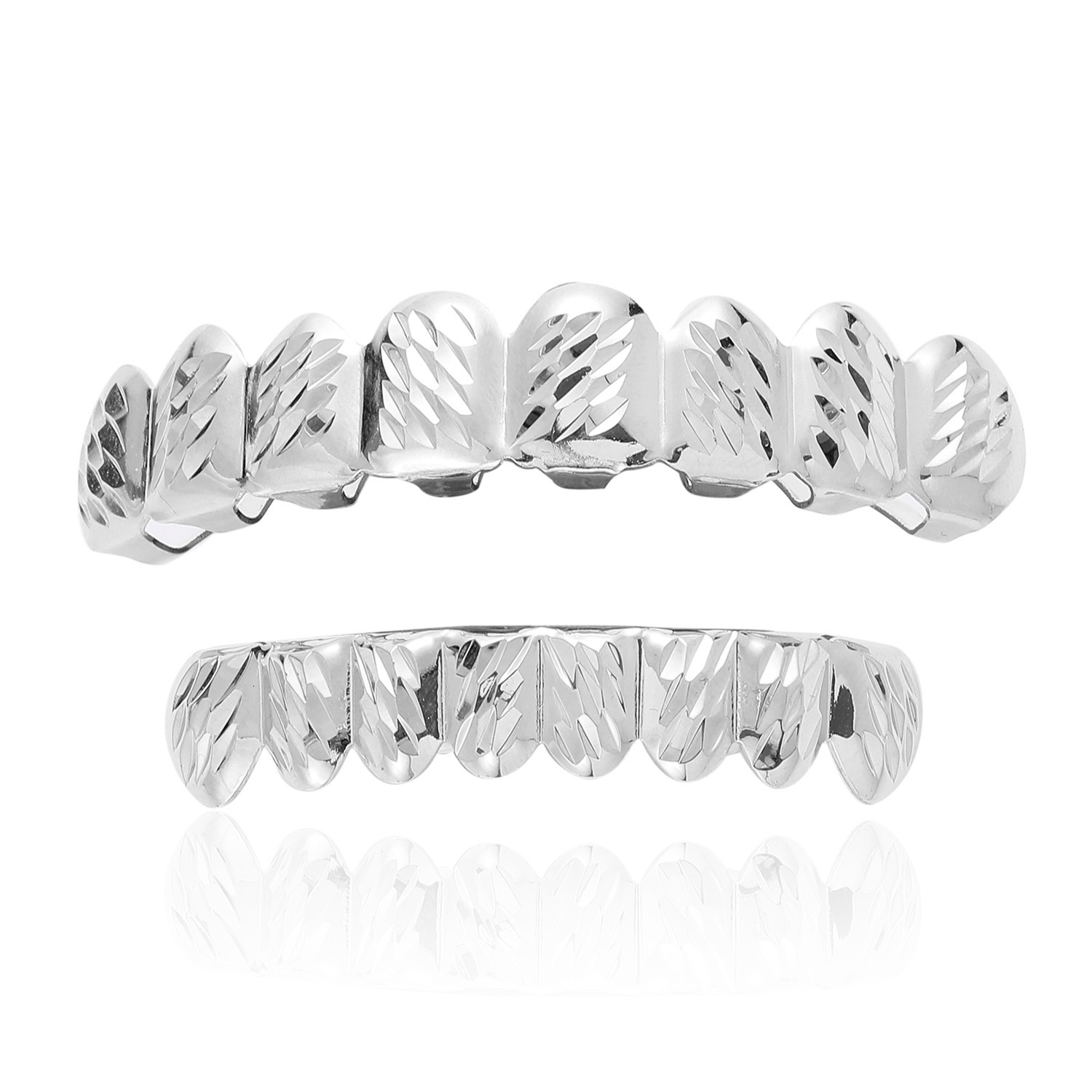 18K Gold Iced Out 8 Tooth Two Tone Floral Engraved Hip Hop Grillz High Quality Unique Accessory Rapper Costume Accessories