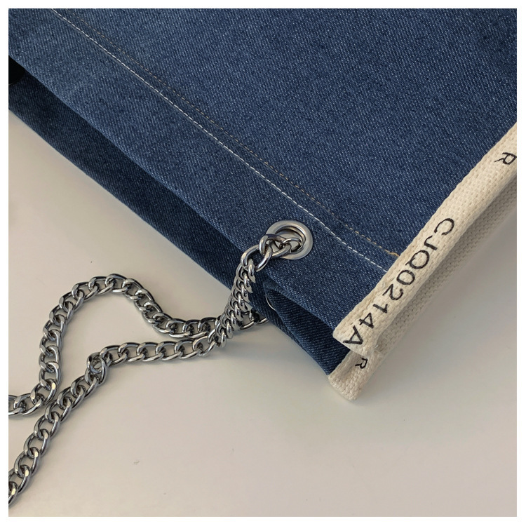 Cross-border foreign trade 2025 Spring New Fashion letter print large-capacity denim canvas tote bag commuting chain 0001