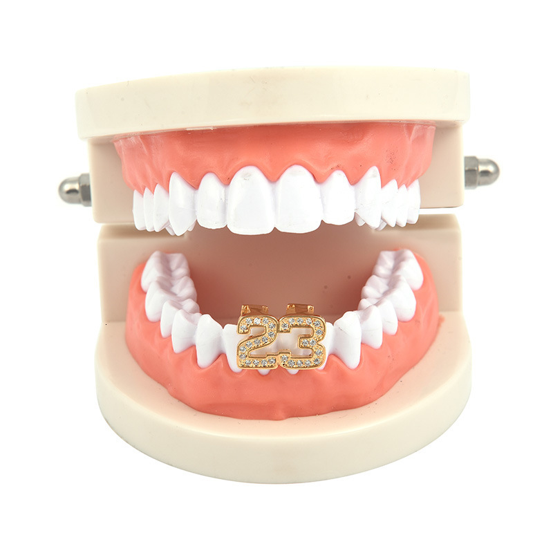 New Arrival Hip Hop Double Teeth Iced Out Jordan 23 Number Design Grillz Accessories Rapper Costume Accessories Pass the diamond tester