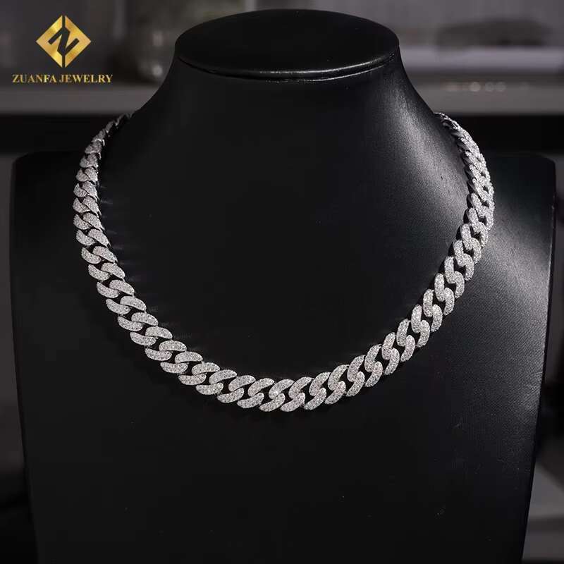 12mm Cuban Link Chain 925 Sterling Silver VVS1 Moissanite Fashion Pass Diamond Tester Fire Jewelry S925 Iced Out Hip Hop