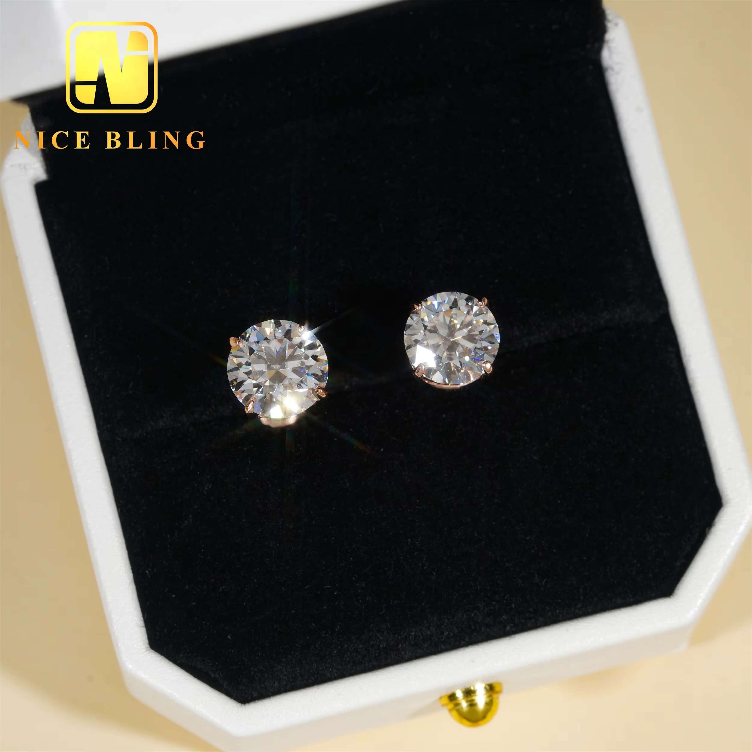 Pass Diamond Tester Hip Hop Ear Studs 925 Silver Solitaire Earrings 3mm to 10mm 4 Claws Moissanite Diamond Studs for Men Women