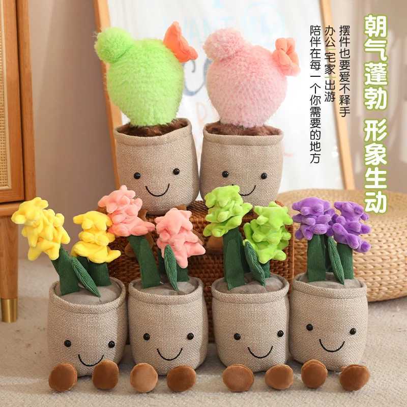 Kawaii Cartoon Sunflower Plush Doll Potted Plant Tulip Succulent Hyacinth Cactus Plush Toy Home Decor Gift For Boys And Girls X2506281