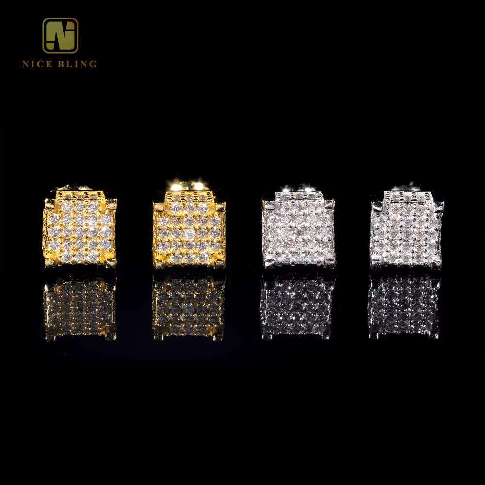 Ice Out Moissanite Ear Stud VVS Sparkly Jewelry S925 Sterling Silver Gold Plated Round Cut Diamond Stud Earrings for Women