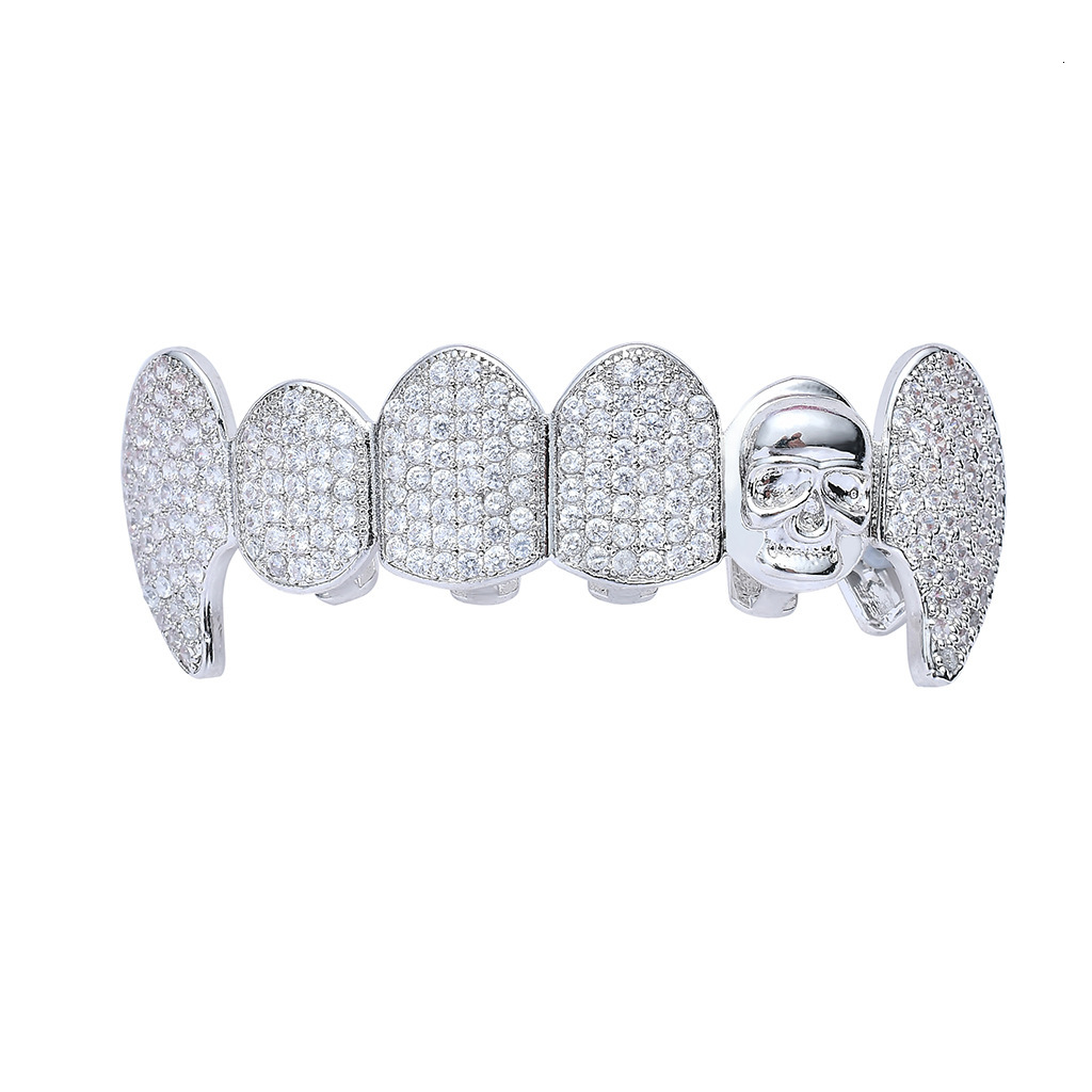 New Arrival Hip Hop Skull Iced Out Solid Gold Moissanite Grillz Halloween Party Costume Accessories Rapper Costume Accessories Pass the diamond tester