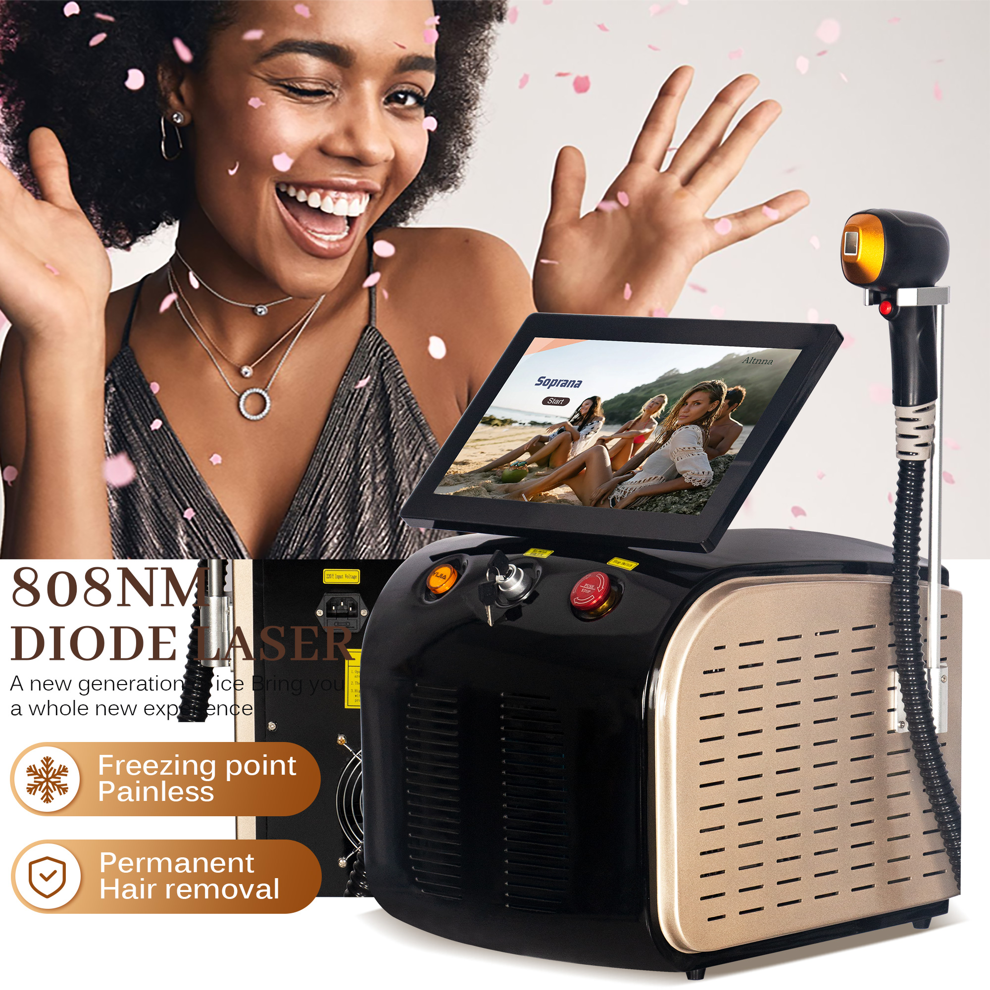 Ergonomic Design High-Power Diode Laser Multi Wavelengths Painless Permanent For Long Lasting Hair Removal Machine