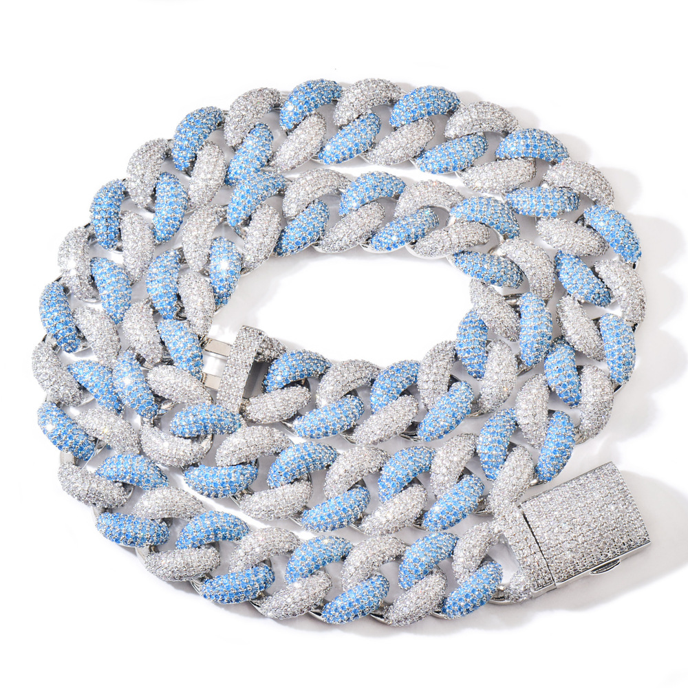 14MM Silver Blue Bubble Mini Cuban Chain Luxury VVS Moissanite Iced Out Hip Hop Edgy Trendy Bracelet Necklace Set Pass the diamond tester
