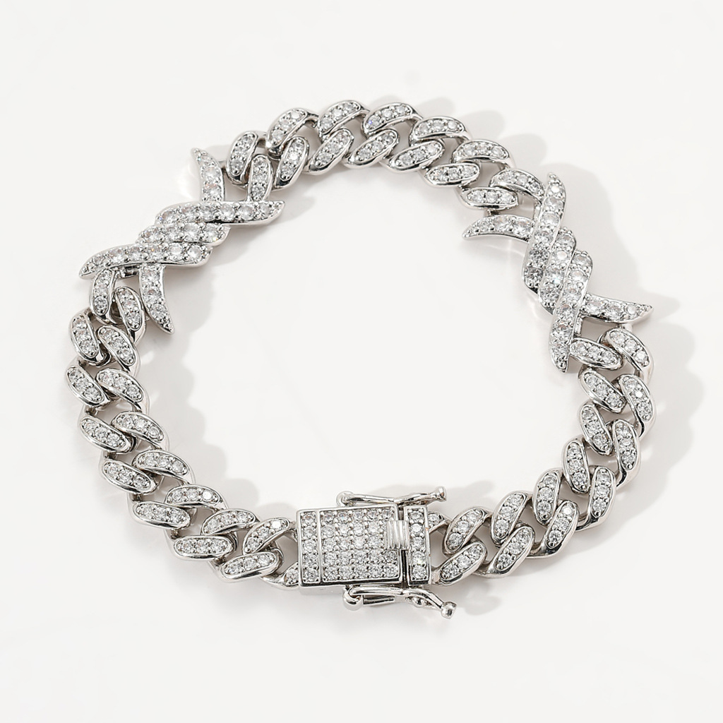 New Thorn Cuban Chain Unisex Couple Hip Hop VVS Moissanite Iced Out Bracelet Diamond Inlay Accessory Passes the Diamond Tester