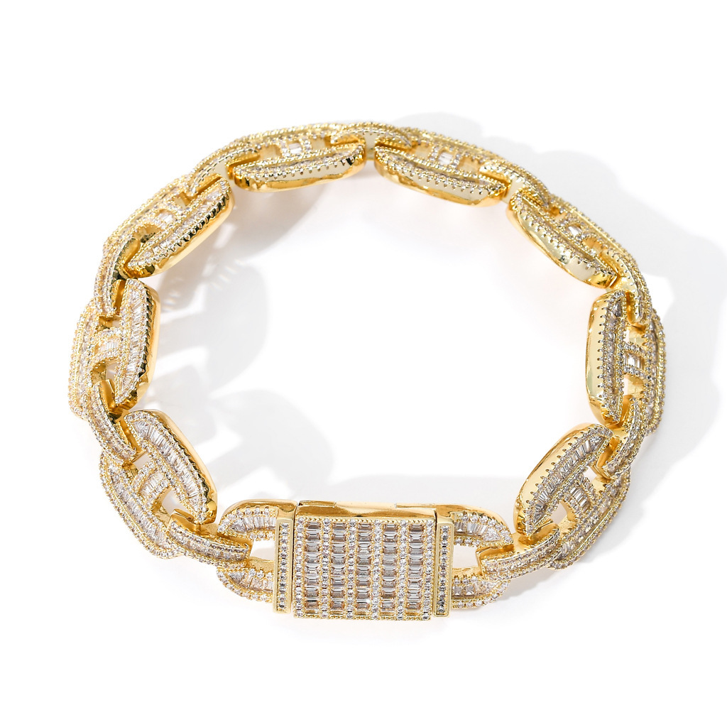 Luxury VVS Moissanite Iced Out Hip Hop Pig Nose Cuban Chain Men's High-End Statement Bracelet Passes the Diamond Tester