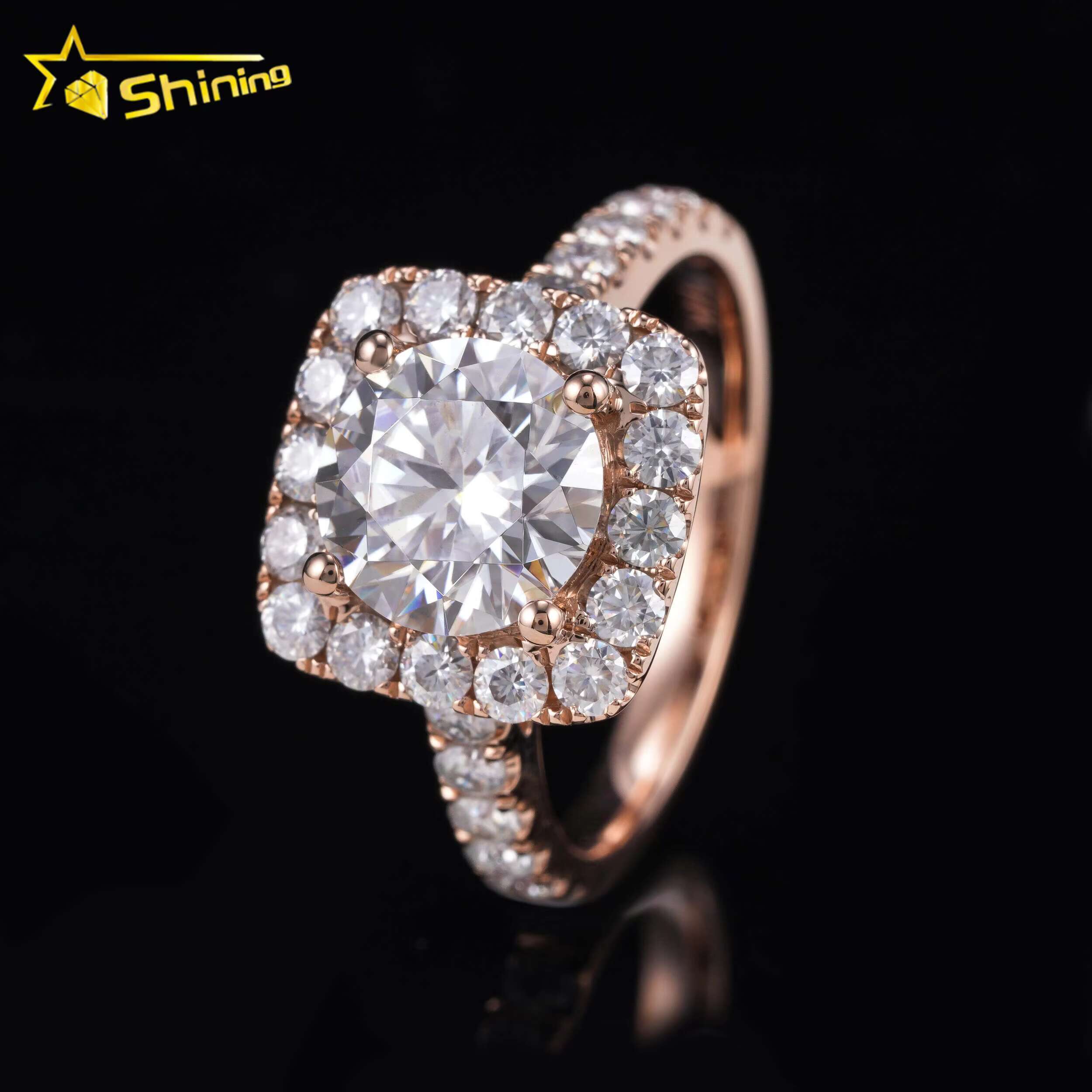 14K Solid Rose Gold Cluster Pave Band Luxury Design Lab Grown Diamonds Engagement Jewelry