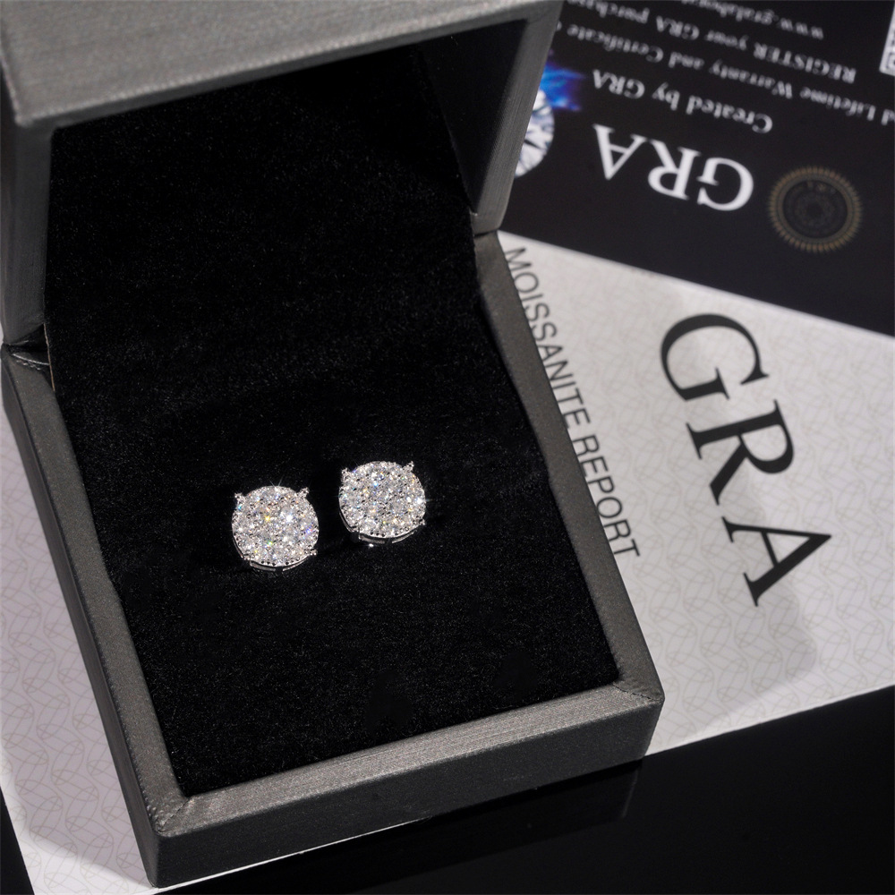 Men Style Hip Hop Fashion Stud Earring 925 Sterling Silver Jewelry VVS Moissanite Fully Iced Out Stud Earring