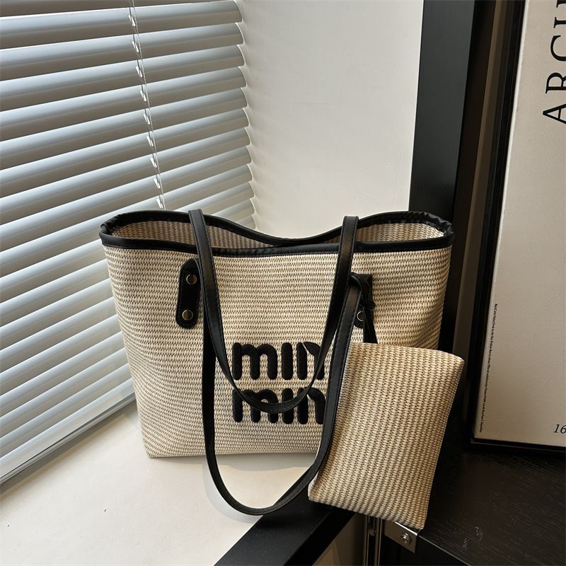 Designer bag handbag designer foreskin leather PU compression shoulder strap large capacity shopping bag summer travel beach bag picnic shopping bag ladies' bag