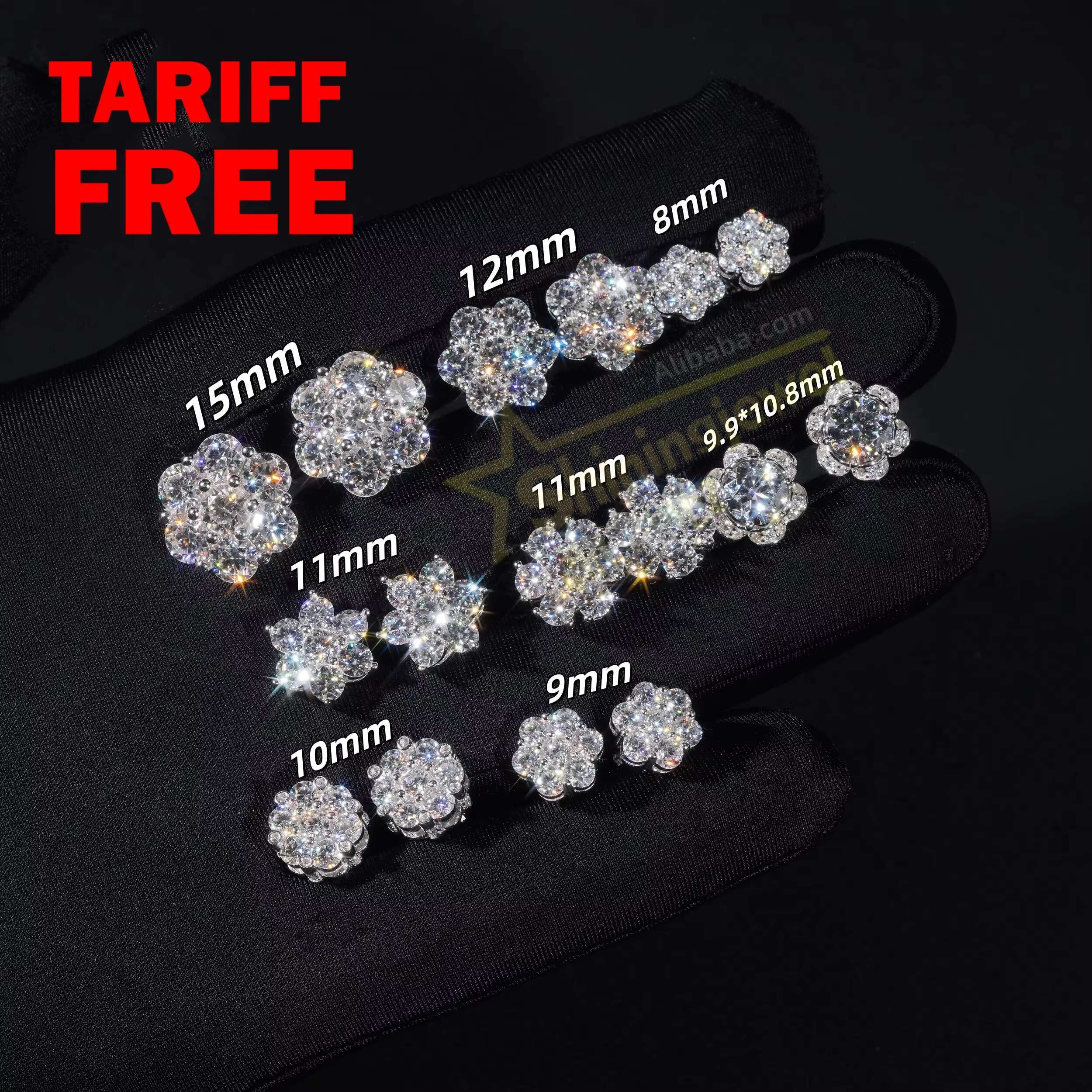 Hot Sale Pass Diamond Tester Hip Hop 925 Silver Gold Plated VVS Diamond Moissanite Flower Stud Earrings Cluster