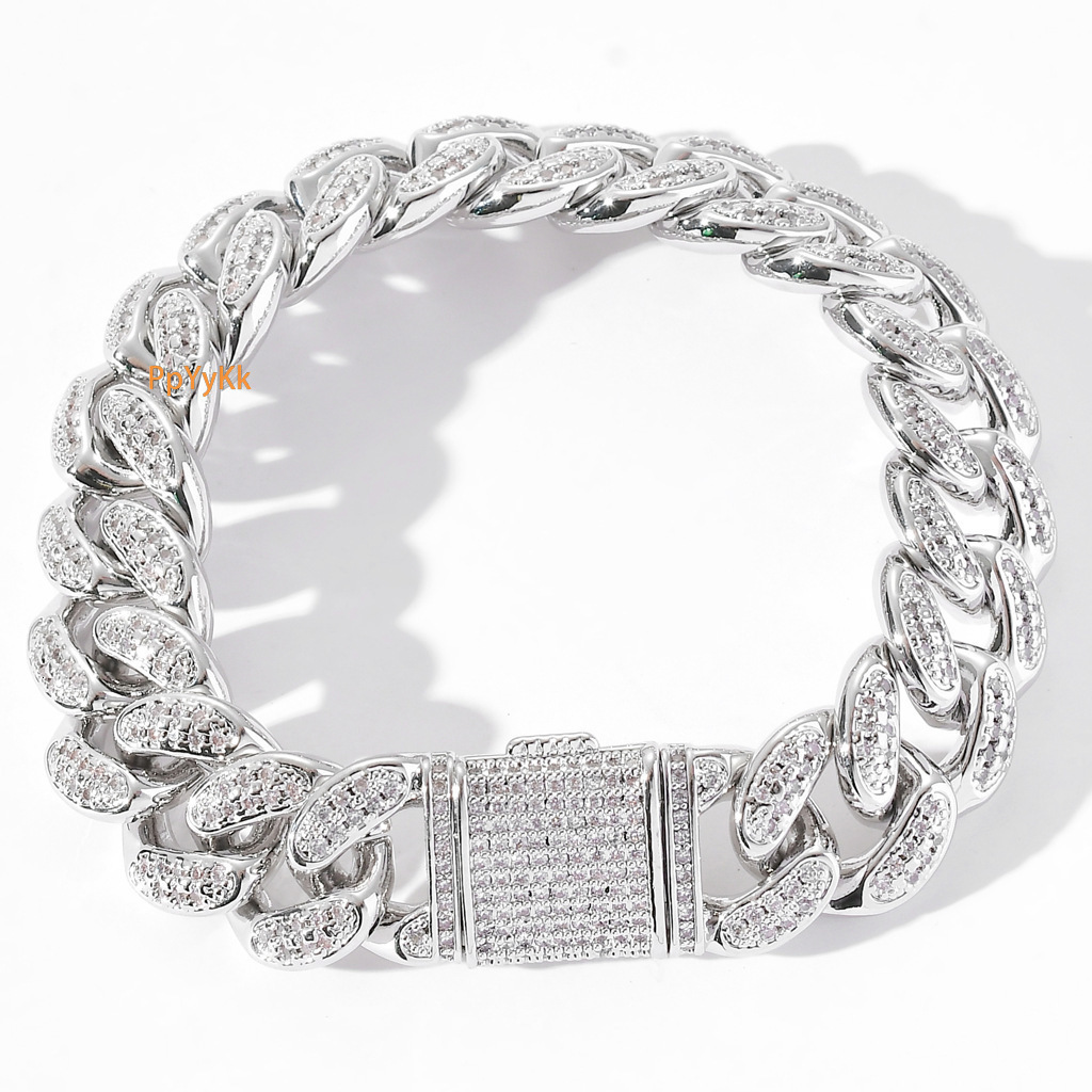 15mm Cuban Link Men's Bold Iced Out Bracelet Flip Lock Clasp VVS Moissanite High Quality Bling Jewelry Pass the diamond tester