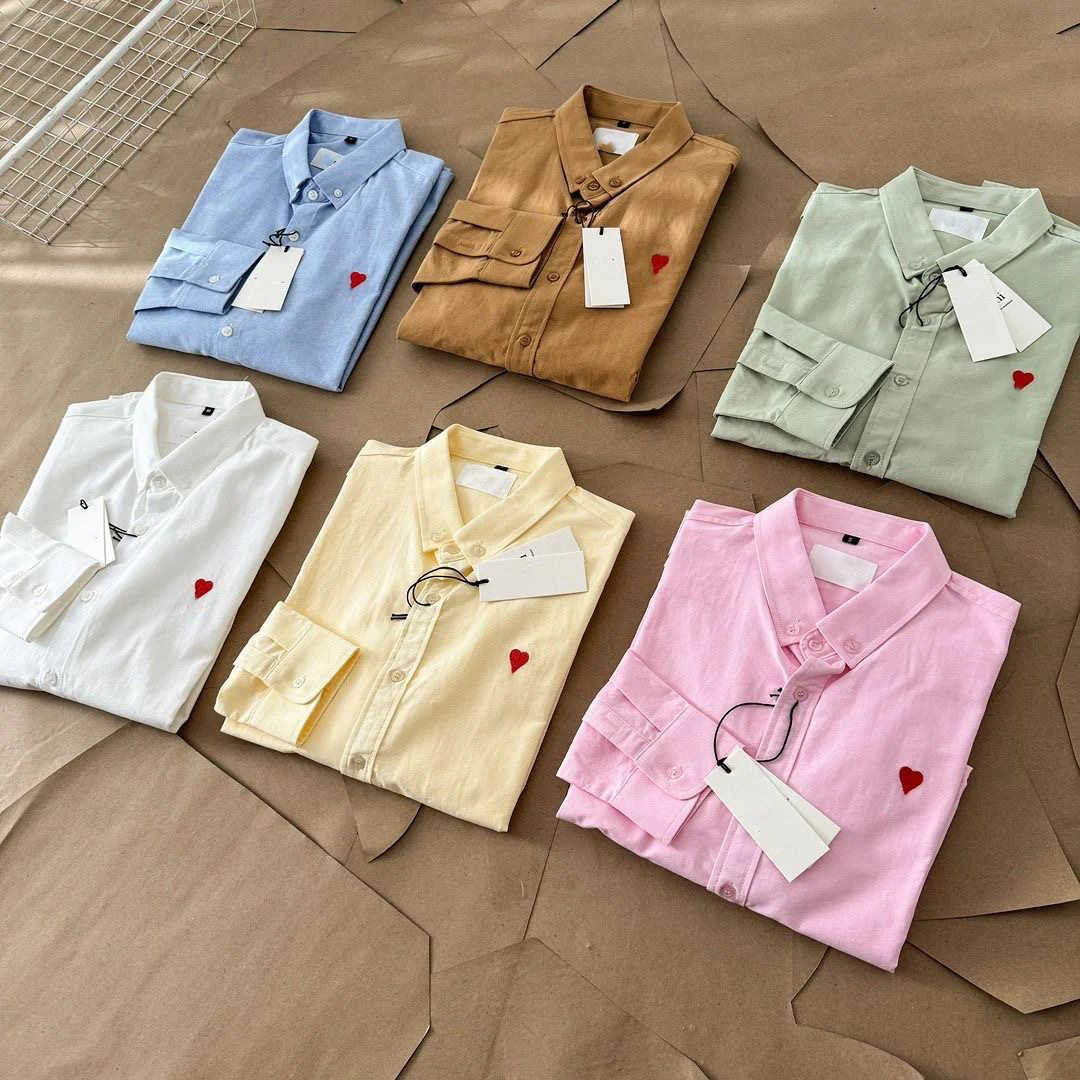 Mens casual Shirts woman shirt designer shirt Mens amii pink button up shirt Clothing Fashion tee polos Summer Classic heart Long Sleeve Macaron shirt US Size TL7D