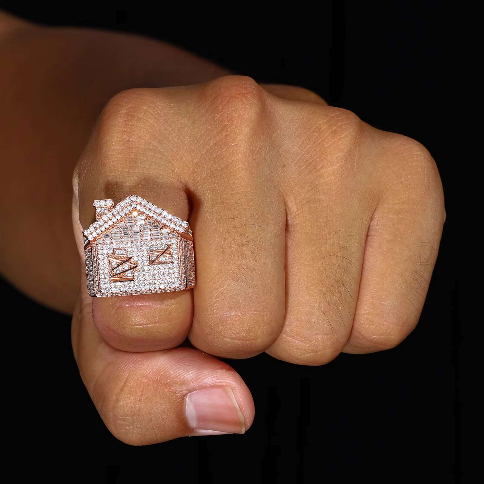 Pass Diamond Tester Moissanite Trap Houses Ring Jewelry Factory Custom 925 Silver Iced Out Hip Hop Rappers Ring for Men