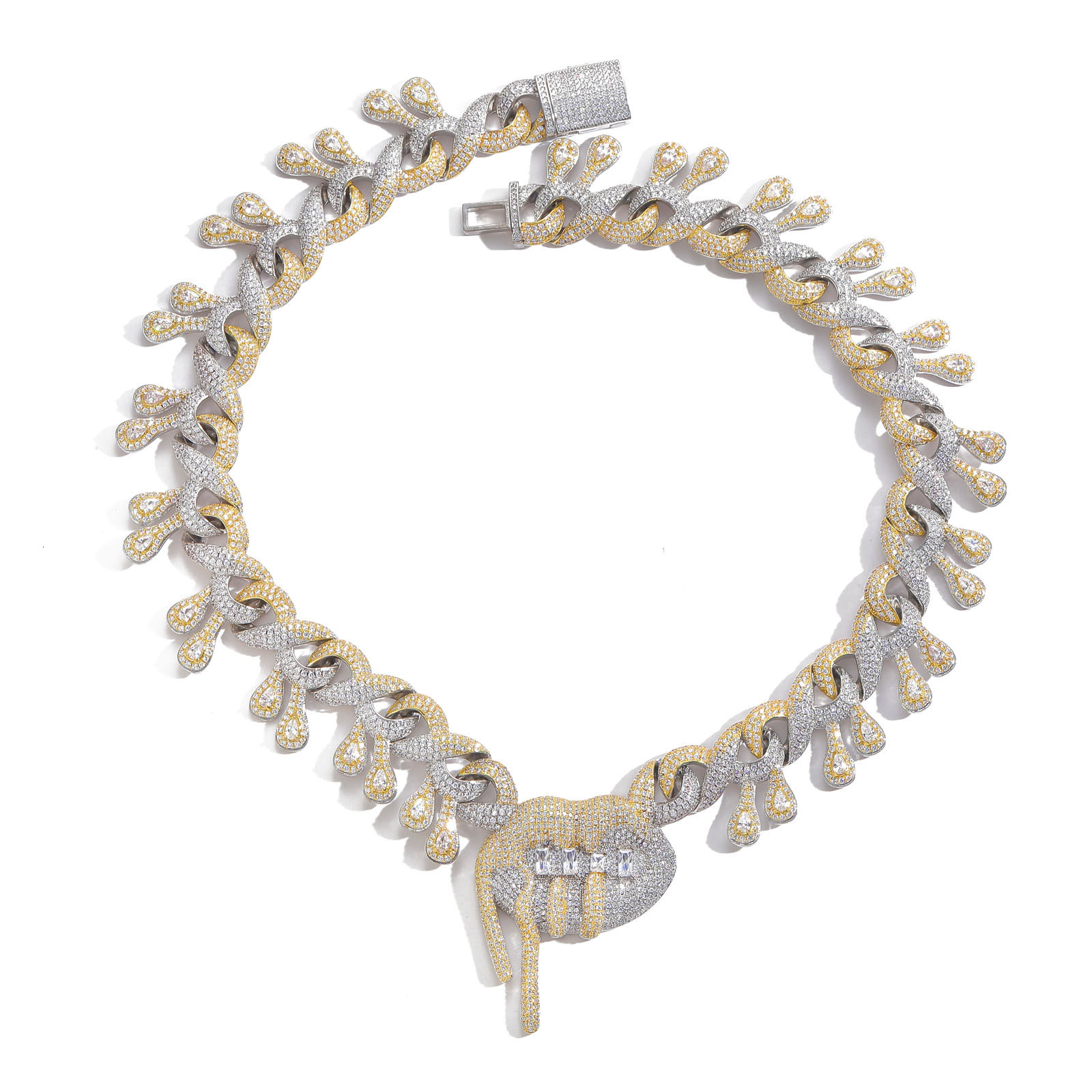 VVS Moissanite Iced Out Lip with Drool Pendant Hip Hop Bracelet Two-Tone Infinity 8-Chain Full Pave Cuban Link Statement Jewelry Passes the diamond te