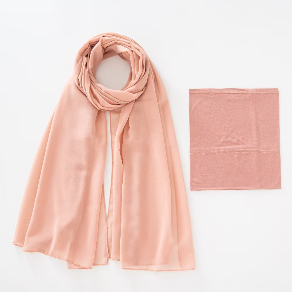 T1089 new modal solid color breathable elastic bucket hat plus pearl chiffon same color scarf headscarf