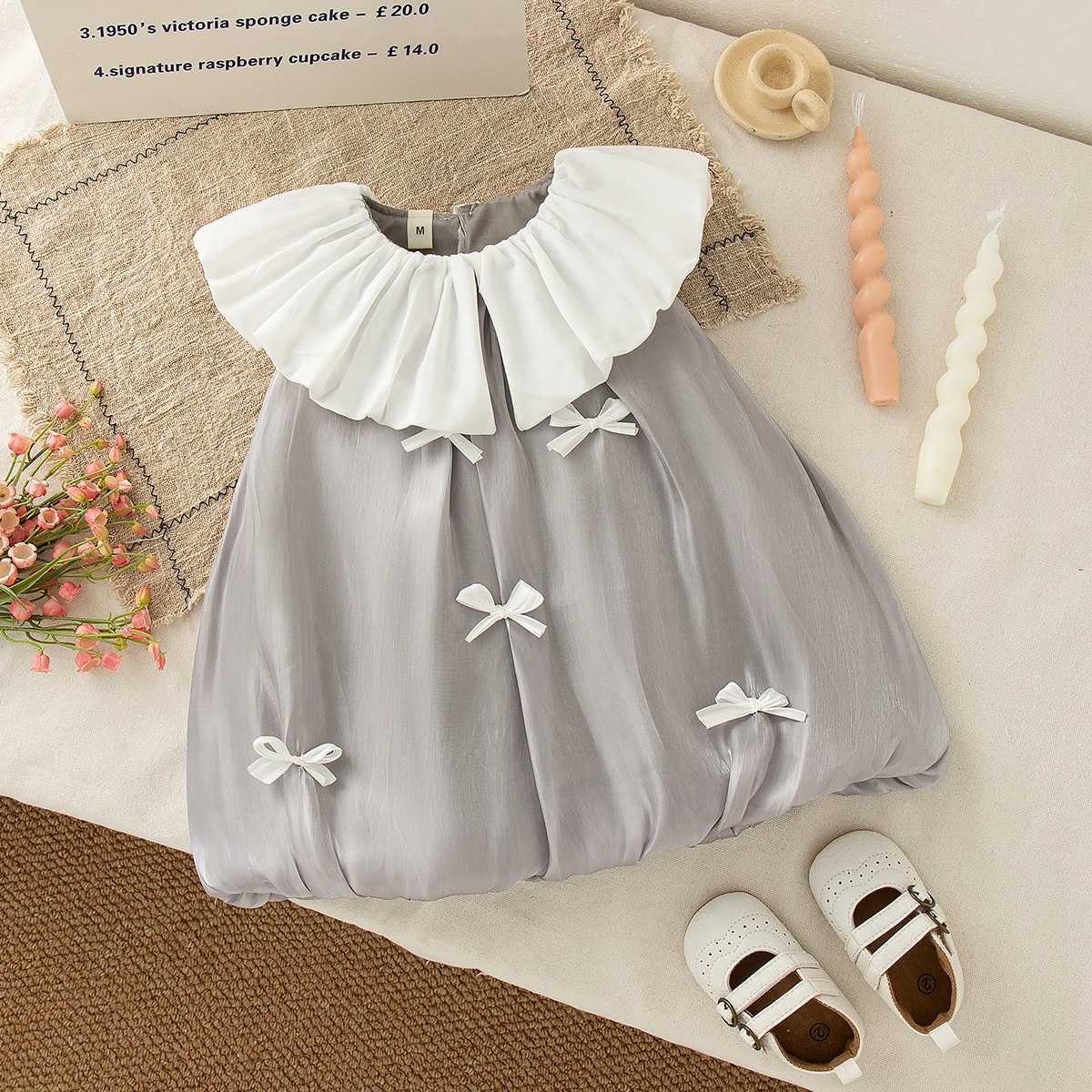 Baby Girl Pink Princess Dress Korean Style Bow Decoration Doll Collar Sleeveless Dress Summer Elegant Girl Party Dress R250707
