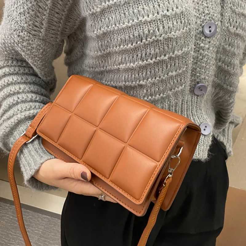 New Solid Color Fashion Shoulder Handbags Female Travel Messenger Bag Plaid Small PU Leather Crossbody Bags For Women XJ250704