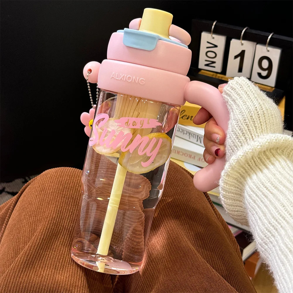 High Value Summer Bingba Cup with Handle Large Capacity Girls Water Cup Portable Car Double Drink Plastic Straw Cup Water Bottle 250624
