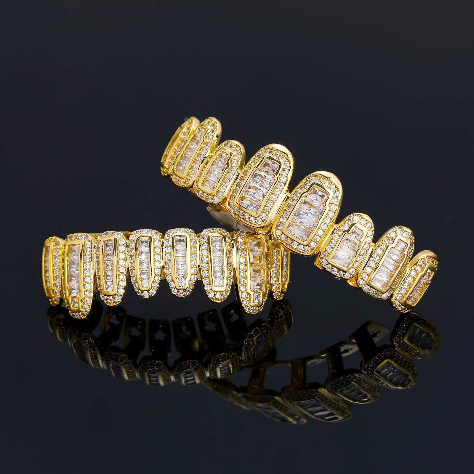 New Arrival 18K Gold Iced Out 8 Tooth Diamond Pointed Fangs Luxury Trendy Hip Hop Bling Accessory