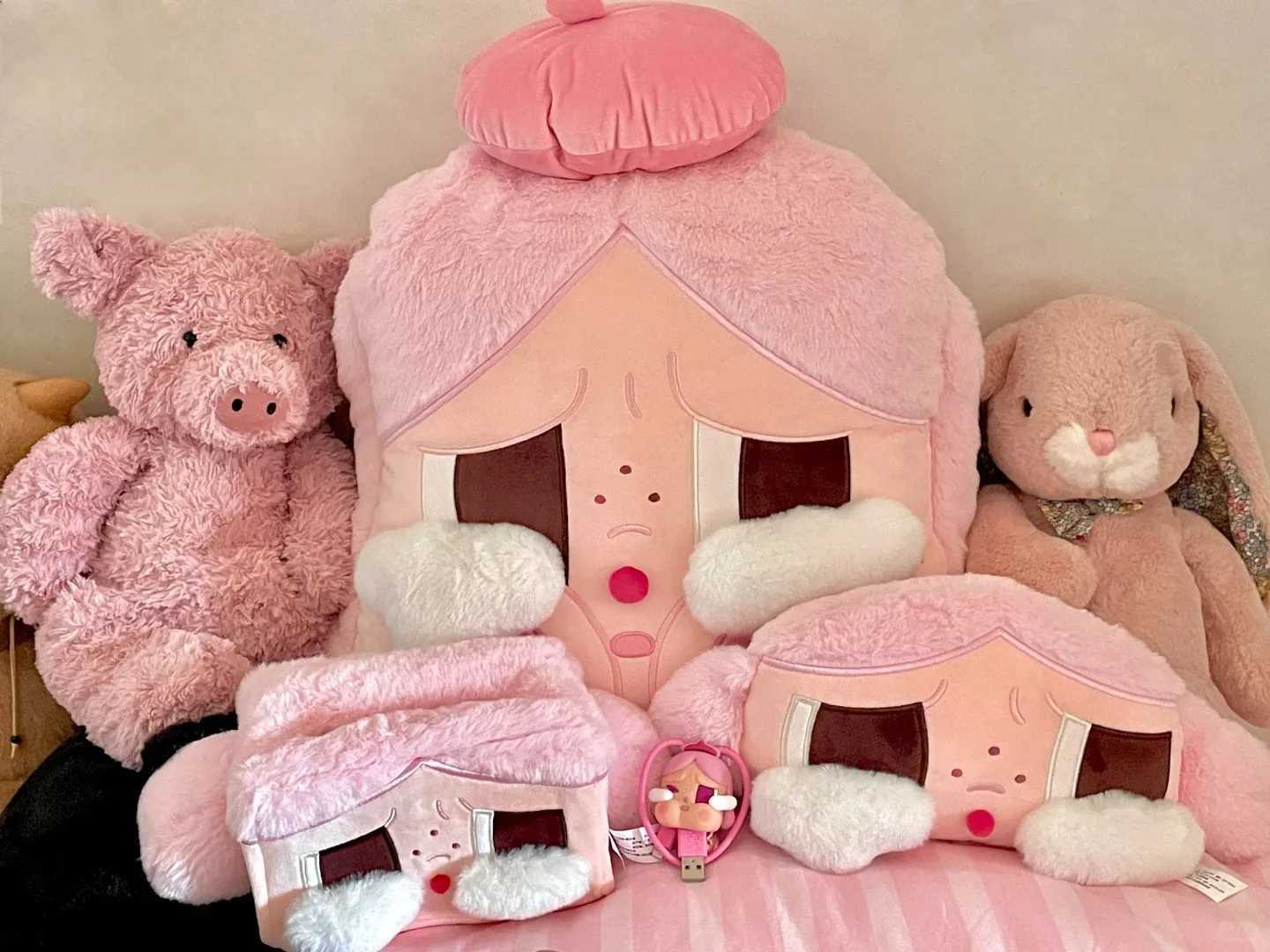 New Crydoll Car Headrest Throw Pillow Back Cushion Cartoon Stuffed Soft Cry Baby Push Pillow Doll Comfortable Cushion Girl Gifts Y250627