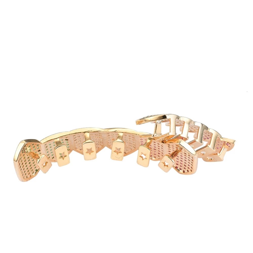 premium moissanite hip hop grillz colorful iced out pointed fangs gold teeth fashion accessories Custom Gold Grillz Pass the diamond tester