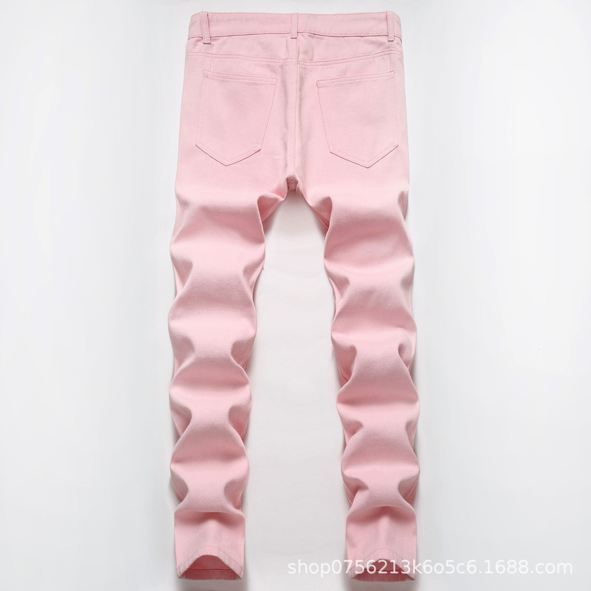 Designer Men's Jeans, Pink Patch Jeans, New European And American Casual High Street Straight Men's Long Pants In Stock, Loose Casual Pants