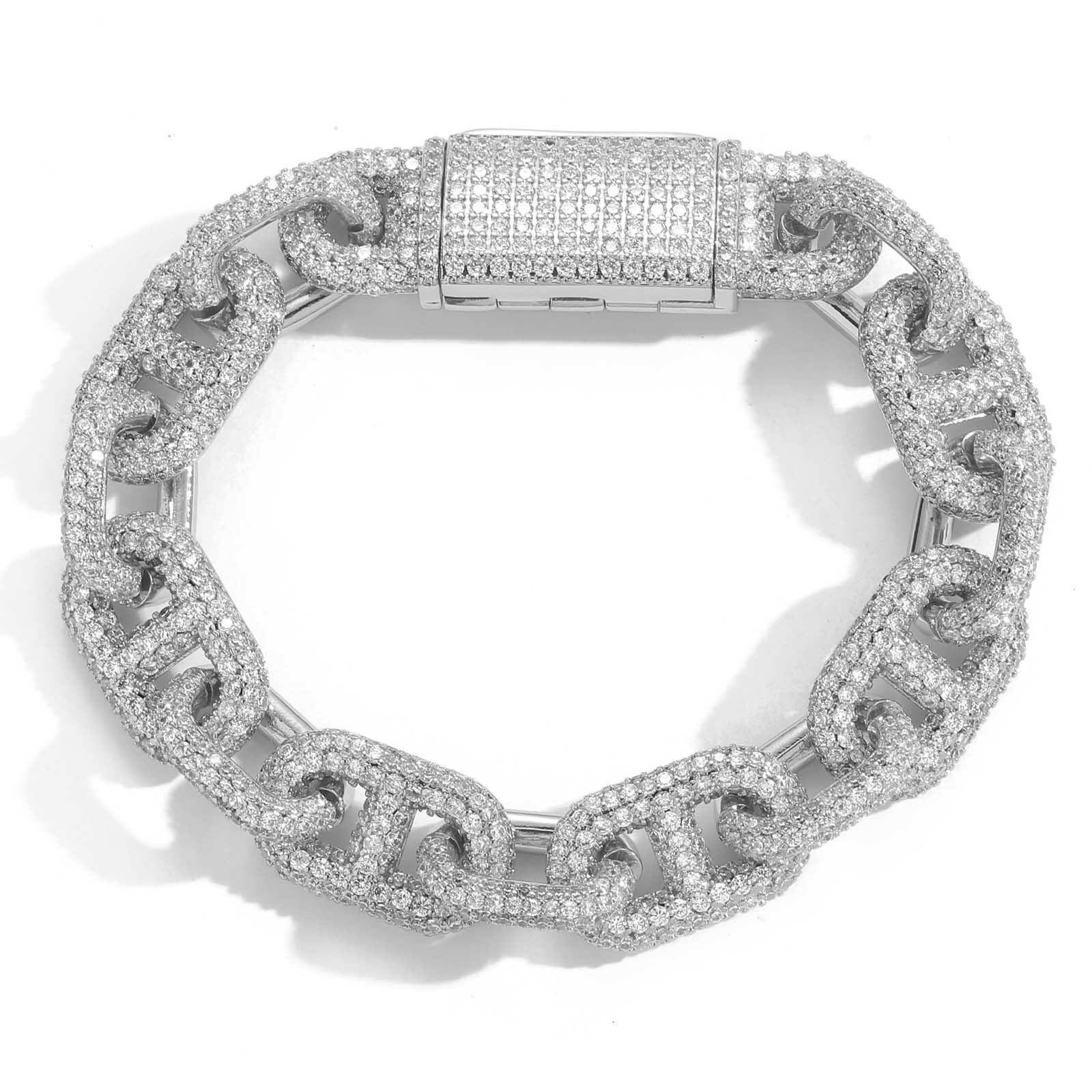 15MM Hip Hop Chain Box Clasp Pig Nose Design VVS Moissanite Iced Out Men's Trendy Rapper Bracelet Passes the Diamond Tester