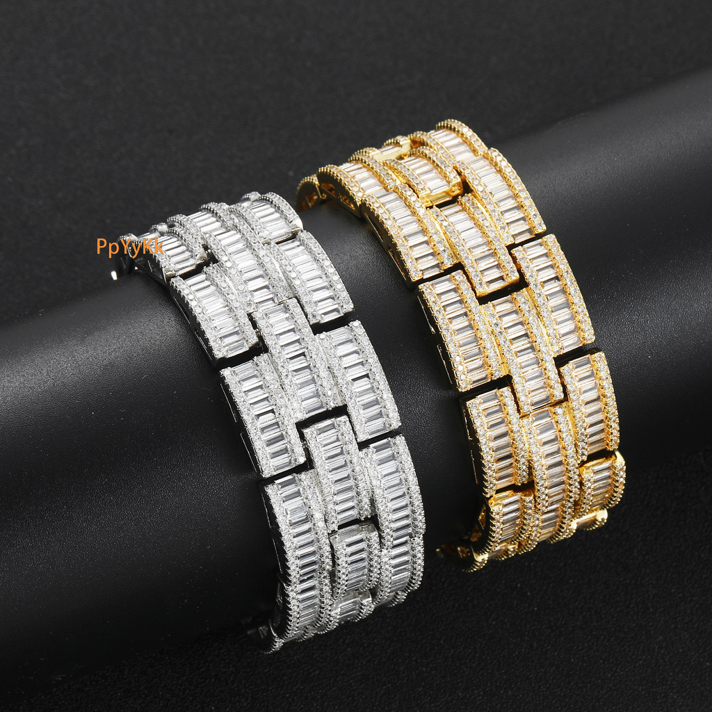 25MM Wide Spring Clasp Watch Chain Bracelet - T-Square Iced Out Moissanite Trendy Bold Niche Men's Jewelry Pass the diamond tester
