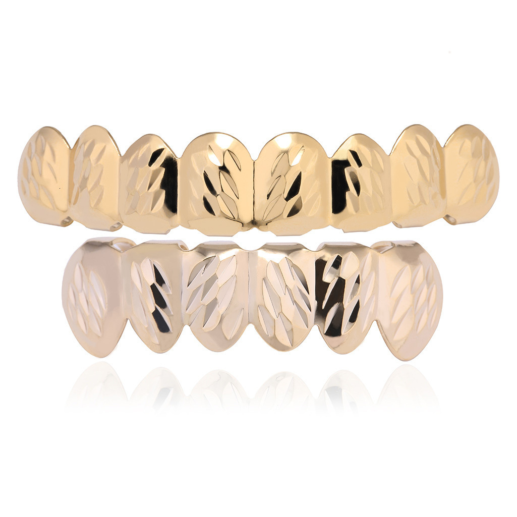 New Arrival Hip Hop Two-tone 8-teeth Grillz 18k Gold Premium Rapper Gold Teeth Accessories Rapper Costume Accessories Pass the diamond tester