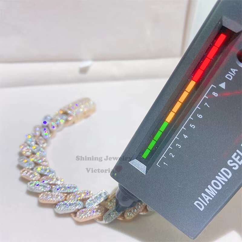 Drop Shipping VVS Moissanite Iced Out Hip Hop Men 13mm Thick Rose Gold Cuban Bracelet