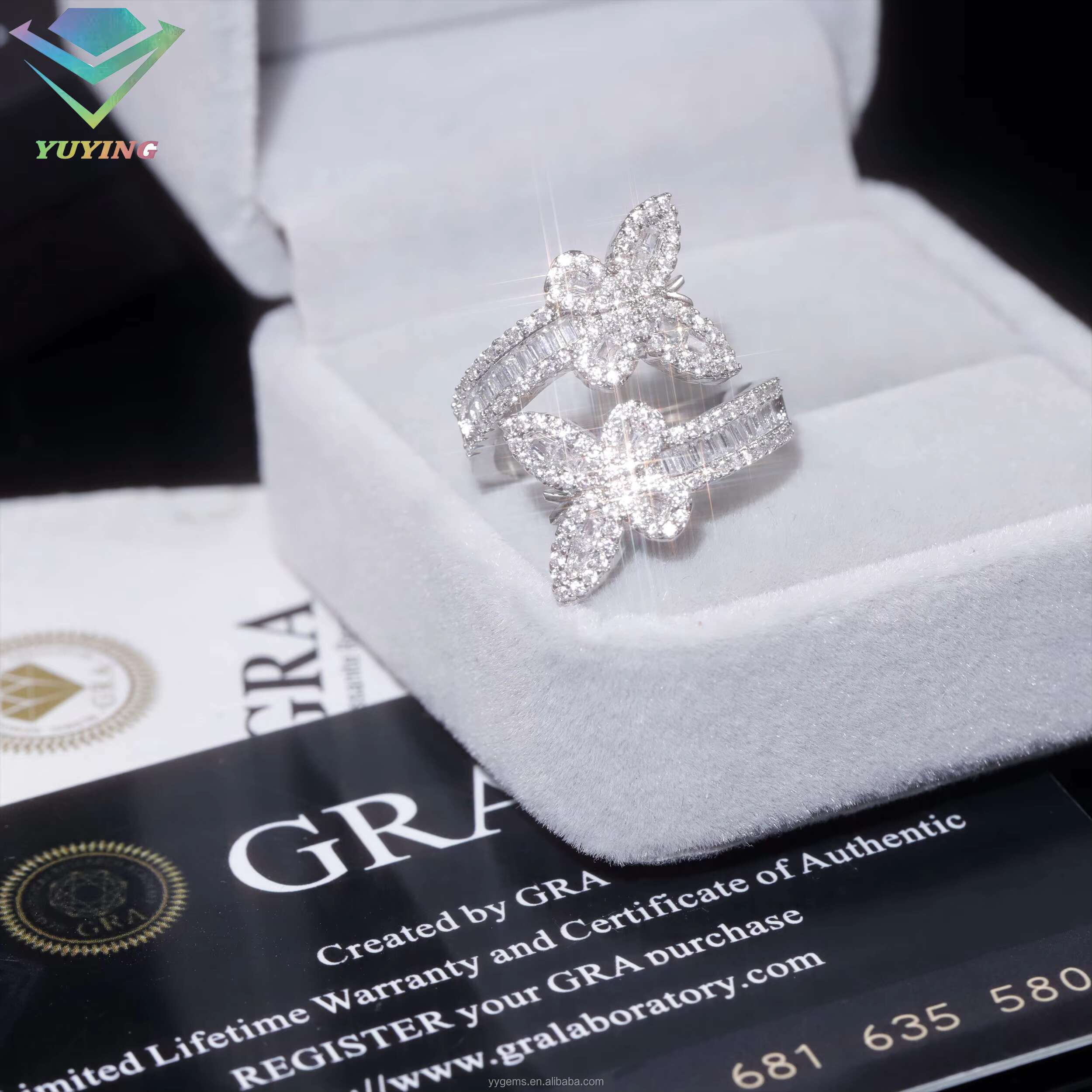Yy Rts Iced Out butterfly Vvs Moissanite Rings Pass Diamond Tester 925 Sterling Silver Hiphop Fine Jewelry Rings for Men