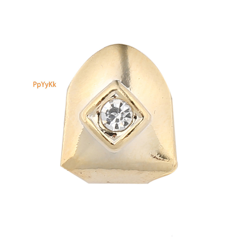 New Arrival Premium 18k Gold Plated Single Tooth Iced Out Bling Gold Hip Hop Halloween Grillz Rapper Costume Accessories