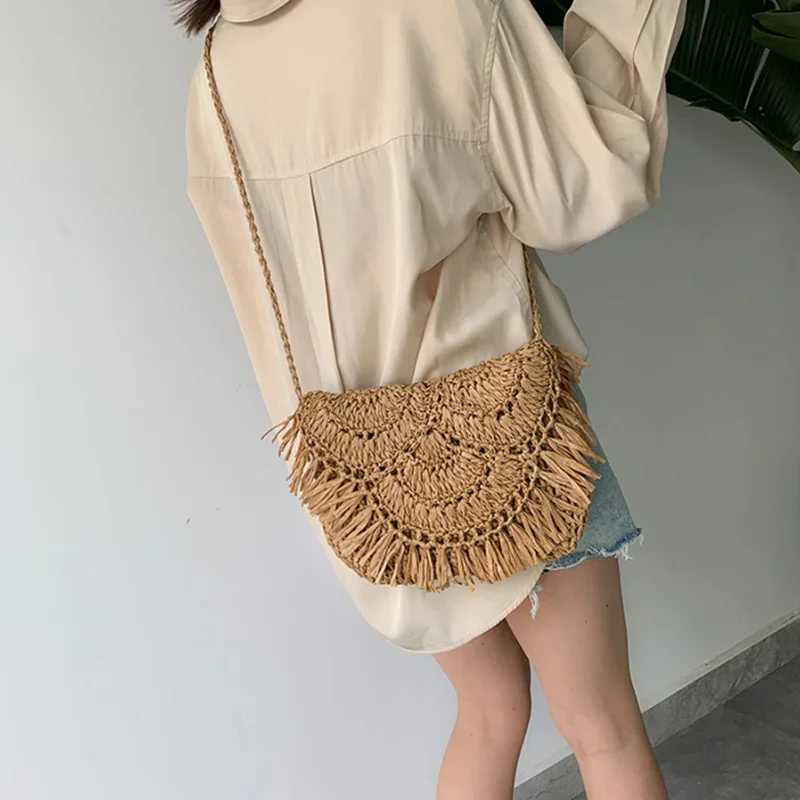 Summer Straw Bags For Women Handmade Tassel Beach Bags 2024 Raffia Rattan Woven Handbags Vacation Shoulder Crossbody Bags Clutch XJ250627