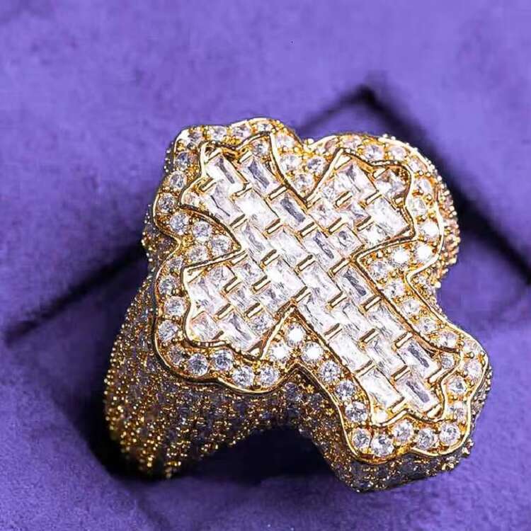 Gra Hip Hop Iced Out Bling 925 Sterling Silver Pass Diamond Tester Vvs Moissanite Cross Cuban Link Black Man Moissanite-Ring