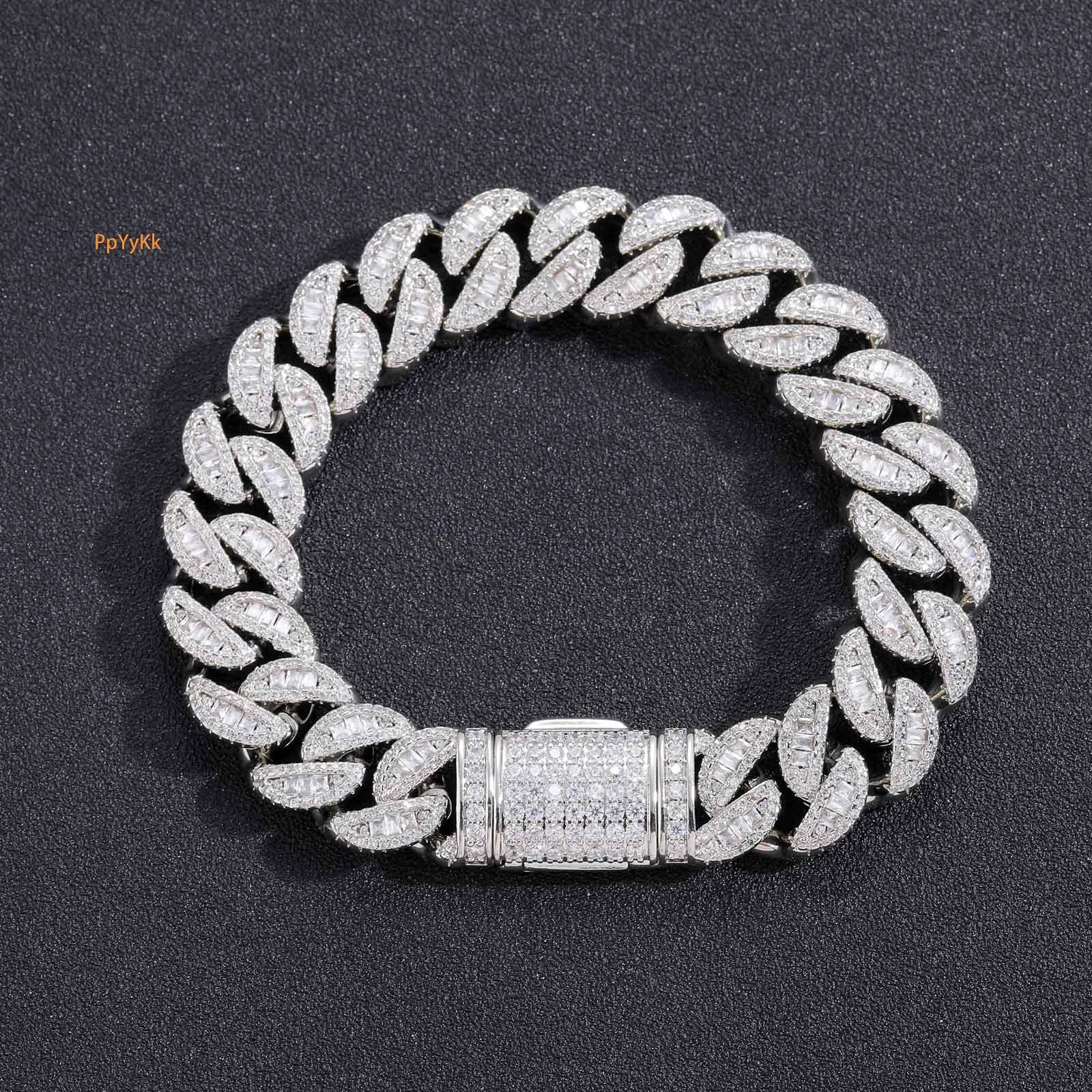 15MM Hip Hop Round-Square Mixed Cut T-Shaped Moissanite Cuban Chain Iced Out Men's Trendy Statement Bracelet Pass the diamond tester