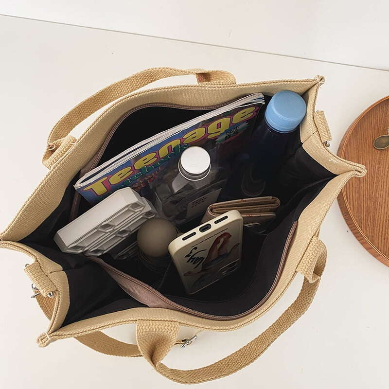 Canvas Women's Large-Capacity Tote Simple Handbag Computer Shoulder Japanese Korean Messenger Bag Women Beige