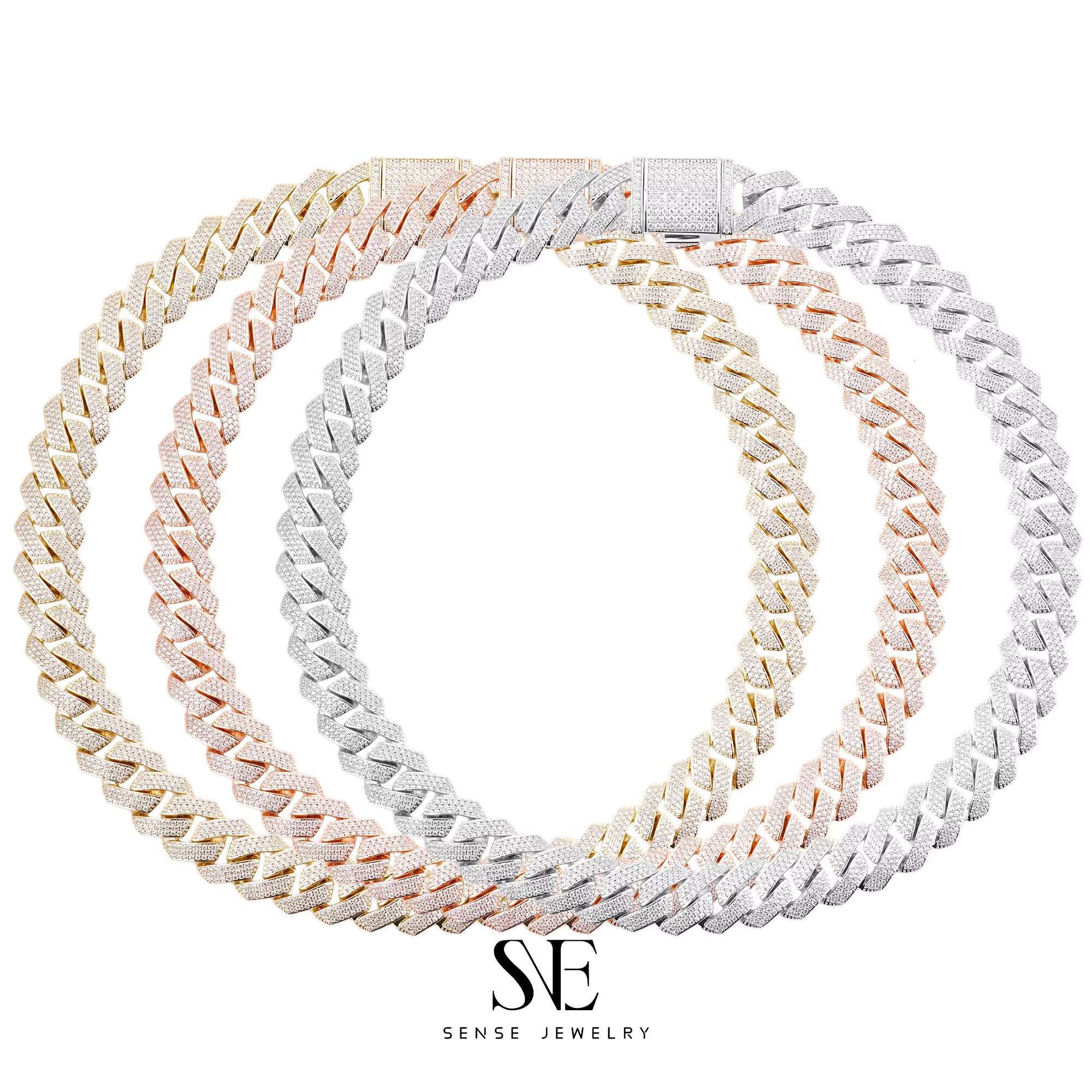 925 Sterling Silver Mens Moissanite Jewelry Set Miami Cuban Link Iced Out Necklace Hip Hop Style