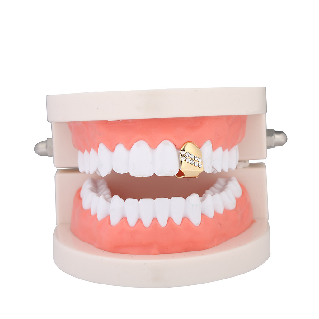 premium moissanite iced out single gold tooth diagonal pattern bling hip hop grillz rapper accessory Pass the diamond tester