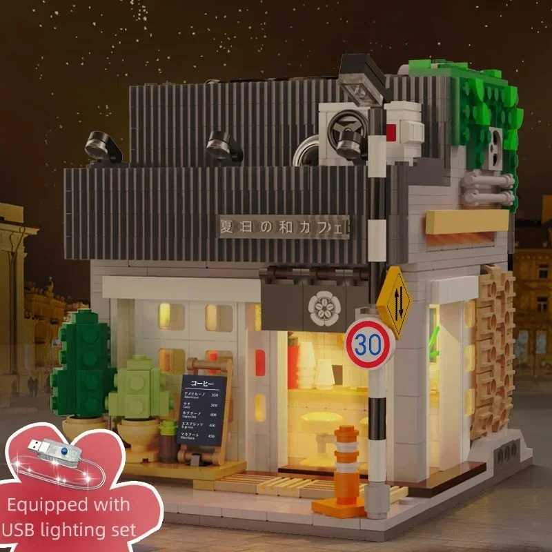 Japanese Street View Building Blocks Tea House Bun House Cafe Store Architecture Model Bricks Kids DIY Toys Holiday Gifts Y250627