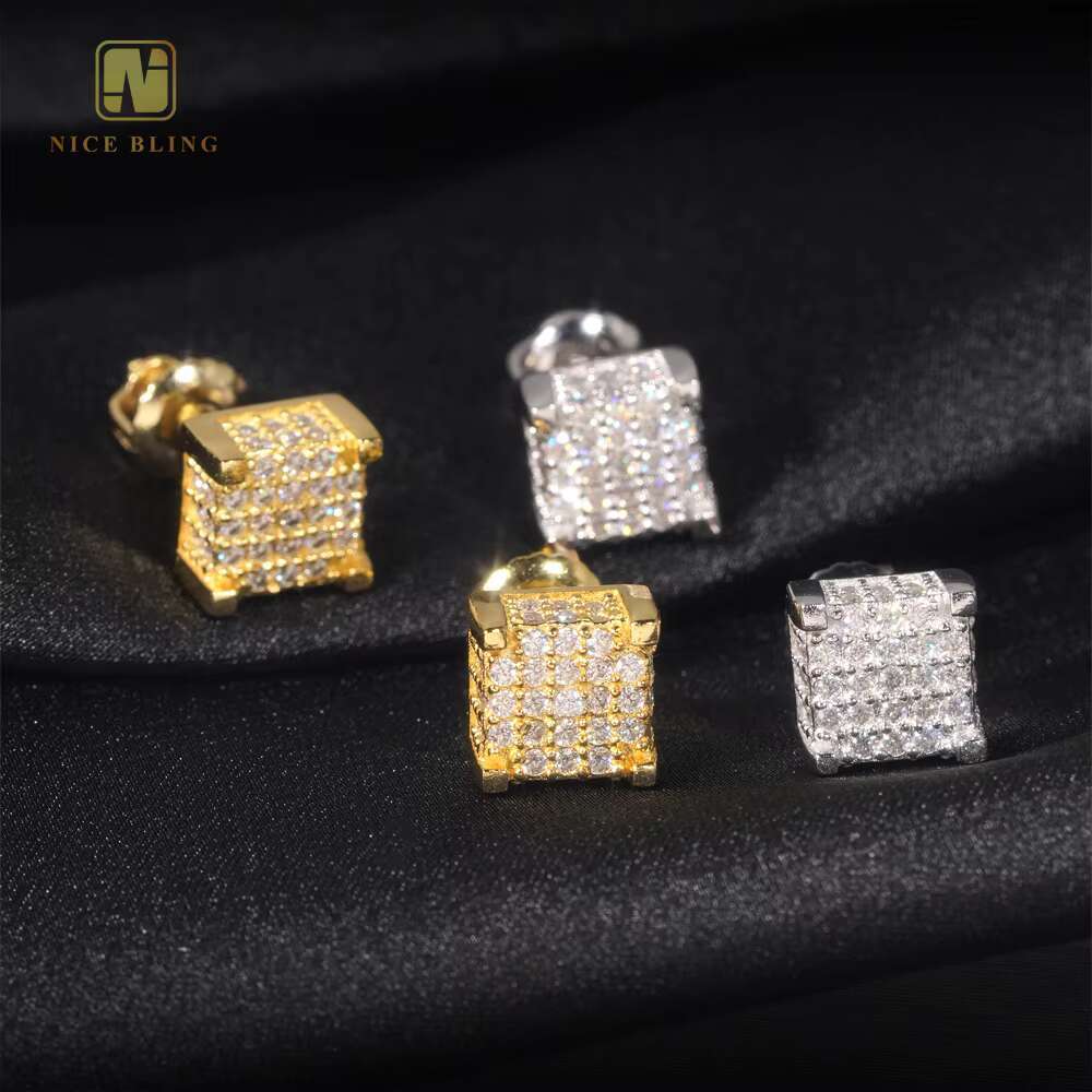 Ice Out Moissanite Ear Stud VVS Sparkly Jewelry S925 Sterling Silver Gold Plated Round Cut Diamond Stud Earrings for Women