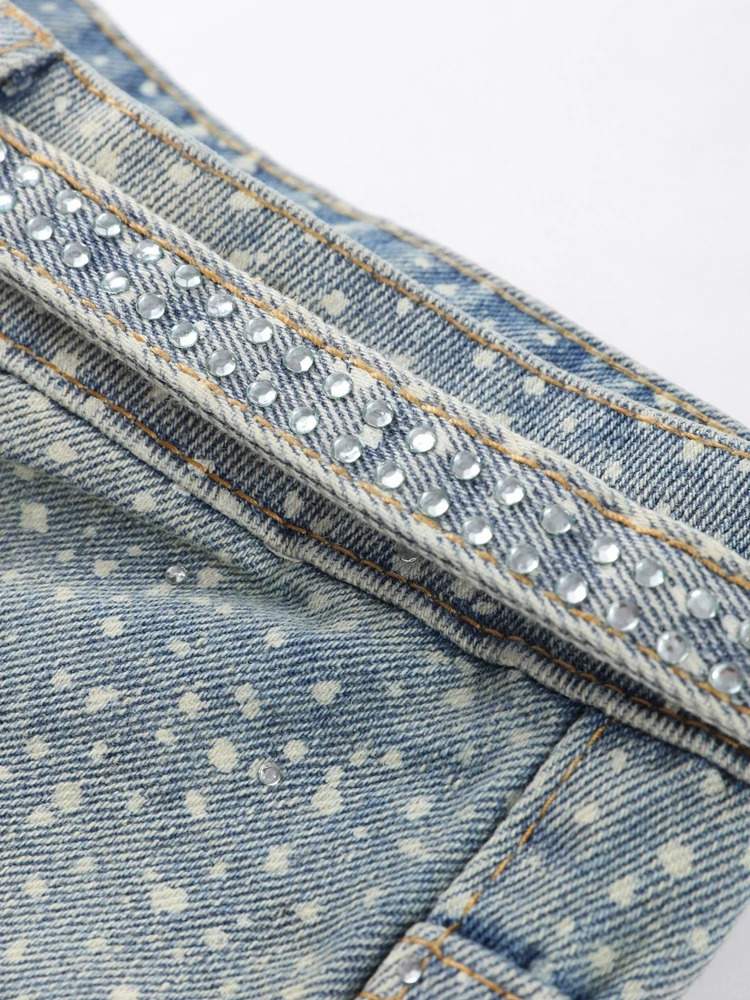 Men Women High Waist Shining Rhinestones Denim Jeans Trendy Wide Leg Baggy Pant Unisex Casual High Street Style Trousers 250624