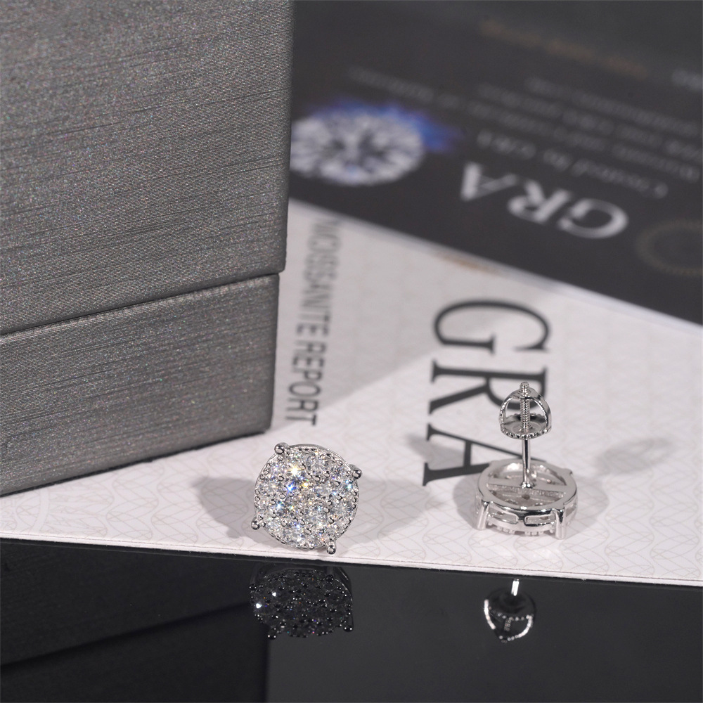 Men Style Hip Hop Fashion Stud Earring 925 Sterling Silver Jewelry VVS Moissanite Fully Iced Out Stud Earring