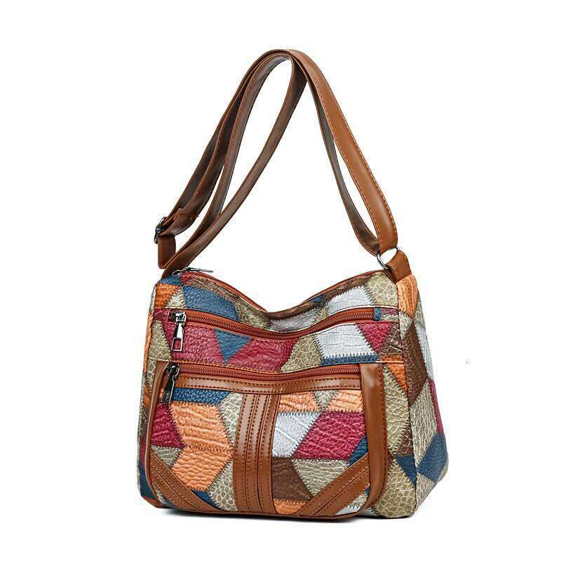 Neutral style men's and women's casual shoulder PU leather patchwork, crossbody bag, simple design