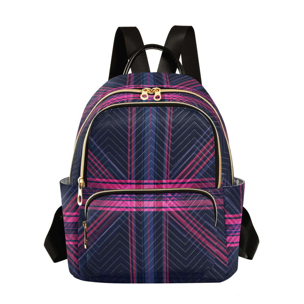 Blue and Red Diagonal Plaid Quilted Backpack Fashion Daypack Commuter Bag for Women 8.5 L