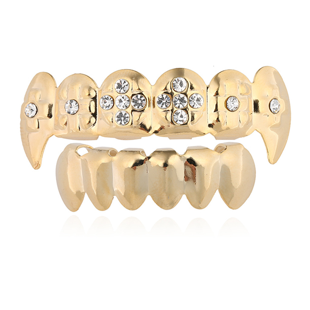 18k gold plated hip hop grillz iced out moissanite vampire fangs premium gold teeth rapper accessories Pass the diamond tester