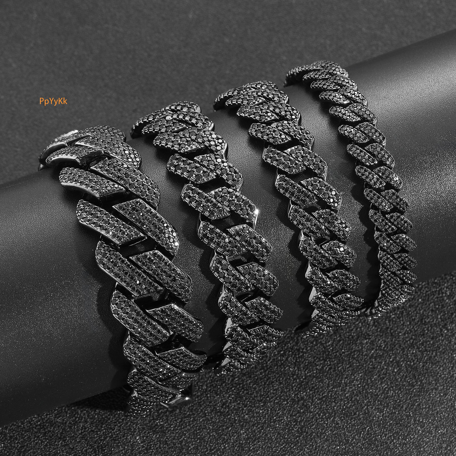 Black Moissanite Iced Out 10-13-15-20mm Rhombus Cuban Link Bling Hip Hop Rap Trendy Brand Men's Bracelet Passes the Diamond Tester