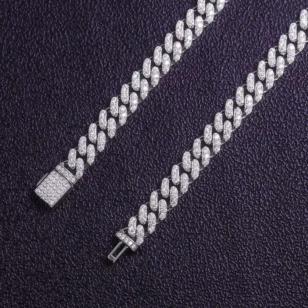 8mm Moissanite Cubic Link bracelet Chain 925 Sterling Silver with gold Plating Hiphop necklace Trendy Style for Party or Gift