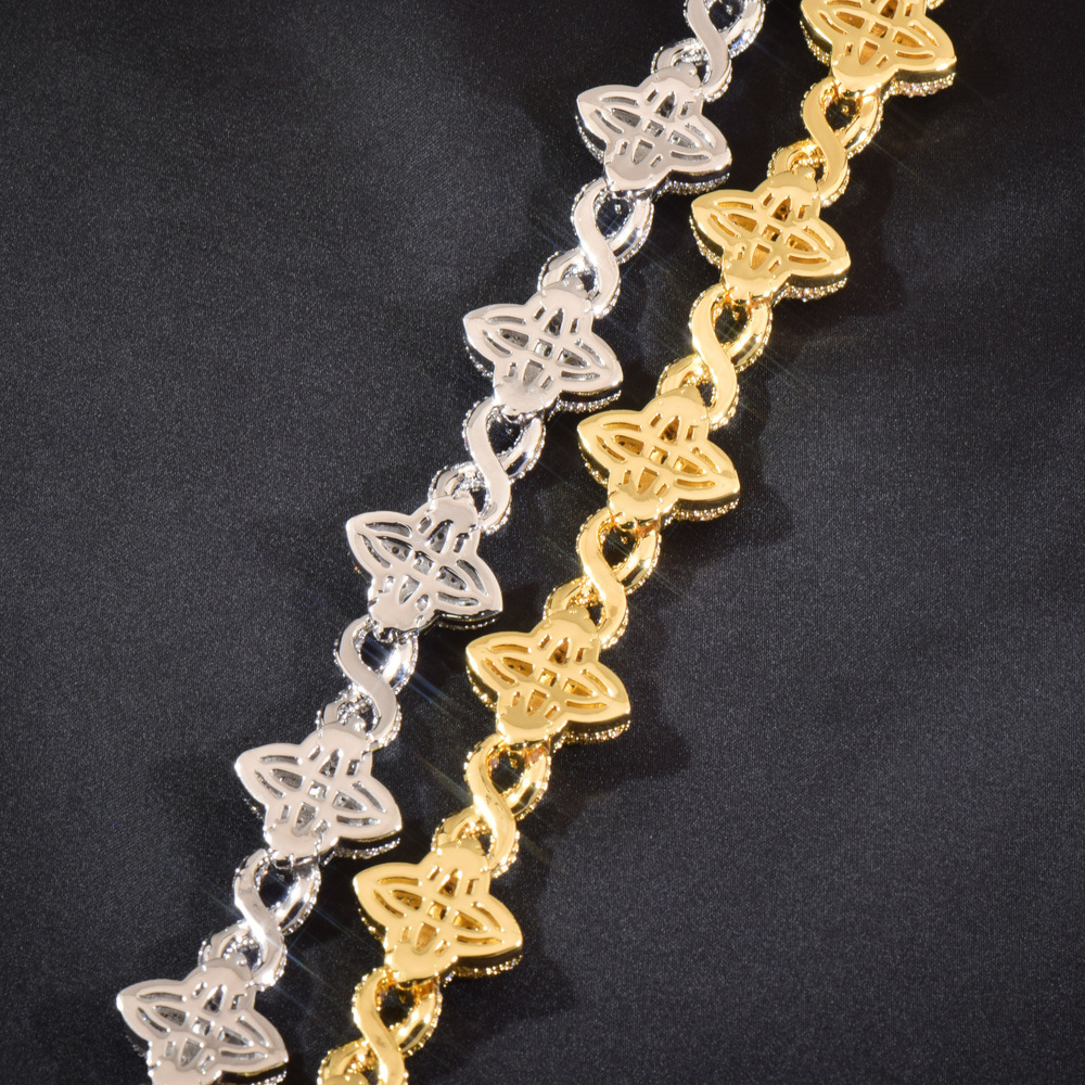 Luxury VVS Moissanite Iced Out Hip Hop Four-Leaf Clover Infinity Cuban Chain Men's Necklace Bracelet Set High-End Versatile Trendy Statement Jewe